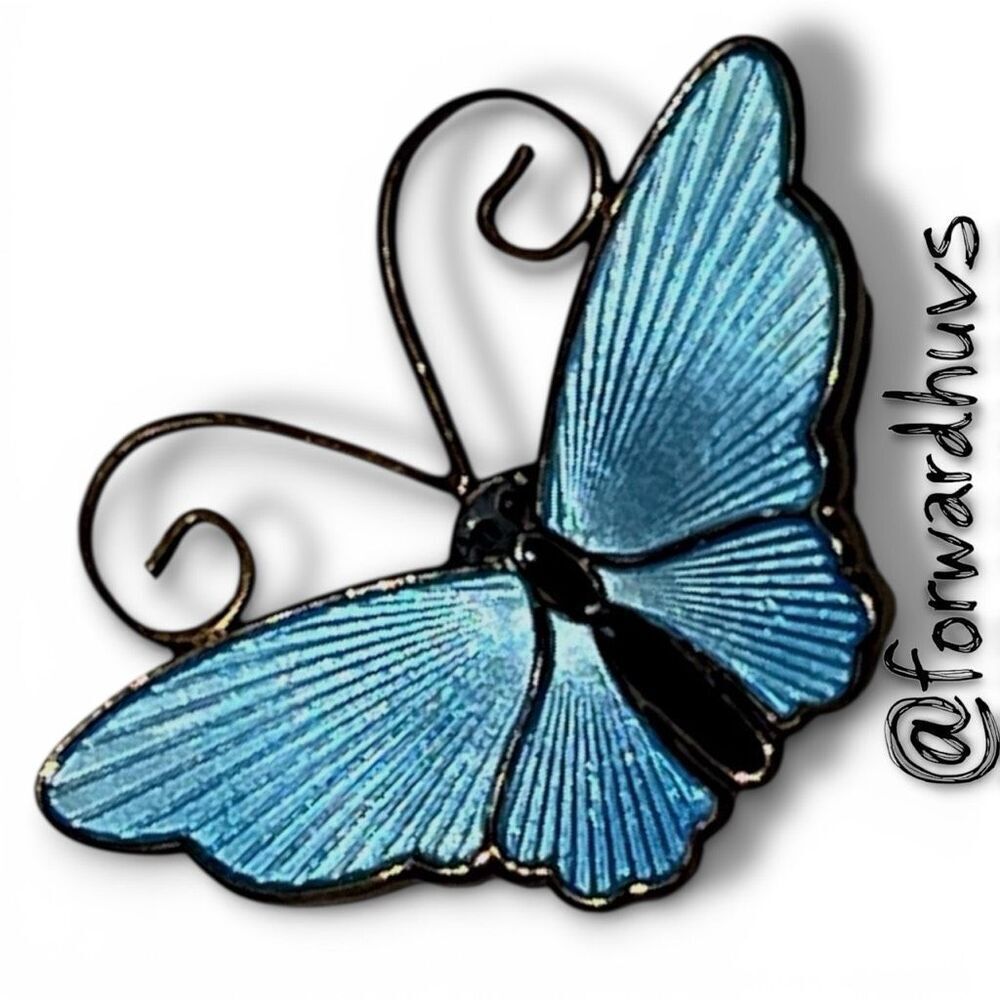 Norway Sterling Butterfly Brooch – Blue Enamel – David Andersen – Norway